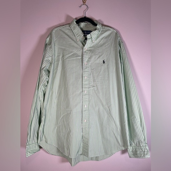 Polo Ralph Lauren Striped Green Button Down Shirt Men’s XL Navy PONY PIMA - Picture 5 of 10